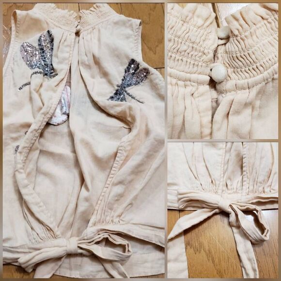 🩵NWT Free People Peach "The Garden" Dragonfly Sequin Sleeveless Top Medium - Picture 6 of 12